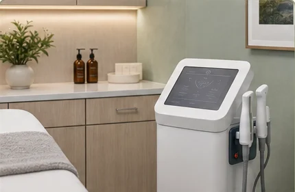 A modern aesthetic treatment device in a warm clinic room