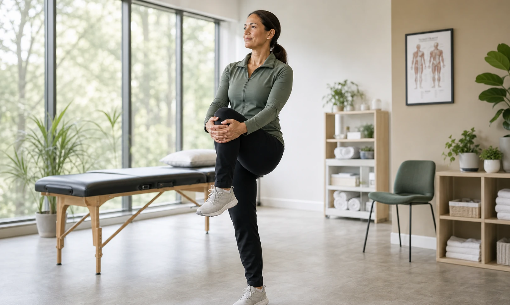 A patient moving comfortably in a bright wellness studio