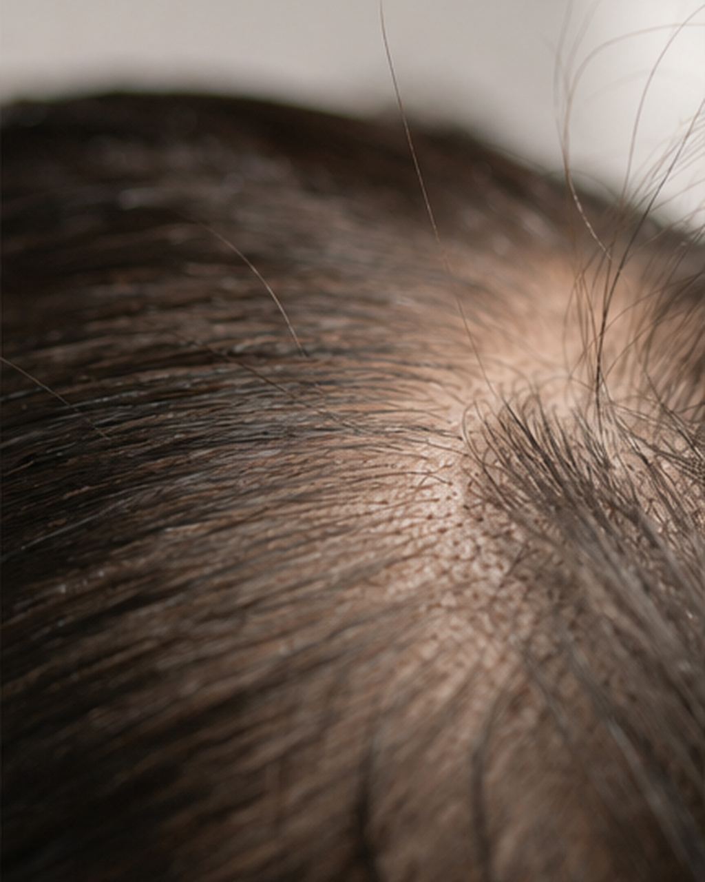 Close-up of a natural part line showing scalp and hair texture