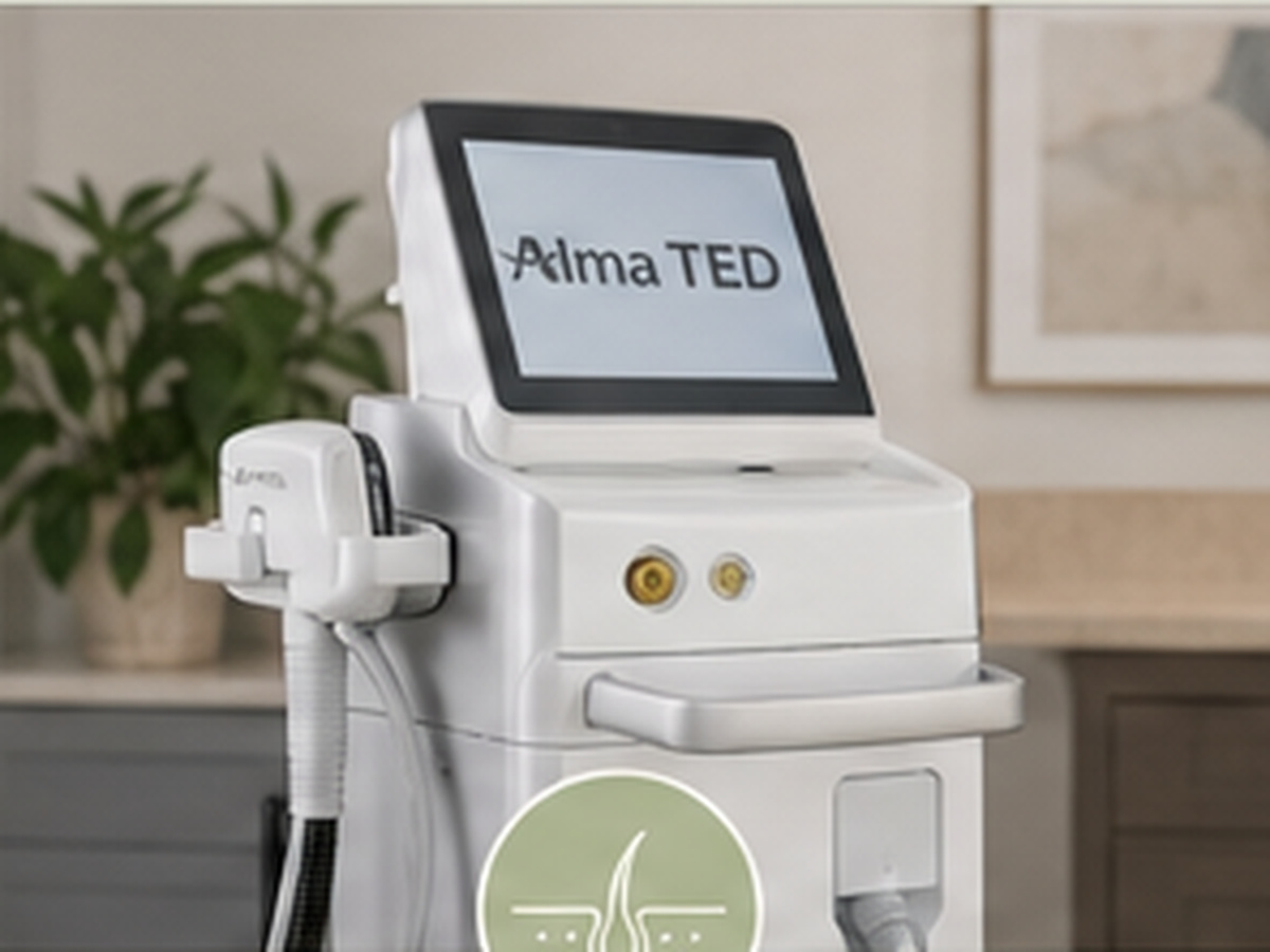Alma TED hair restoration device with its screen and applicator in a treatment room