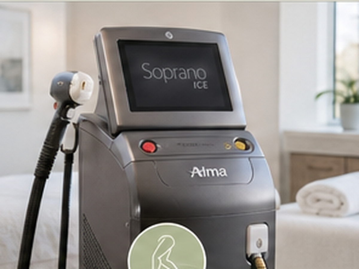 Soprano ICE laser hair removal device with screen and handpiece in a bright suite